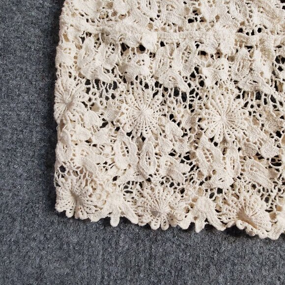 Lovely 153 Crochet Scoop Neck Cotton Tunic Top Cream Ivory Sheer Over Shirt S - Picture 7 of 14
